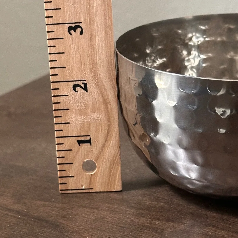 Hammered Silver Tone Metal Bowl with Gold Tone Flower Handle Made in India
